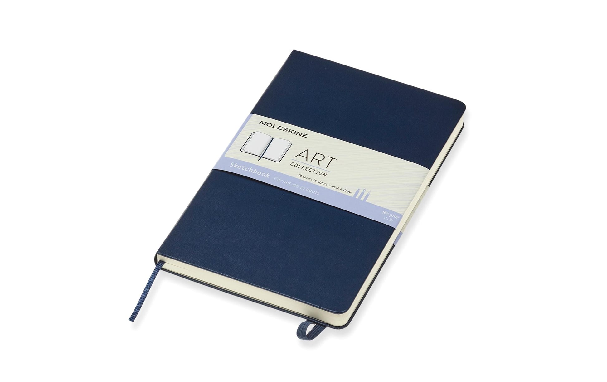 Moleskine Skizzenbuch – 13 × 21 cm – 165 g/m² – Hardcover – mit Gummiband – Elfenbeinweiss – Blau