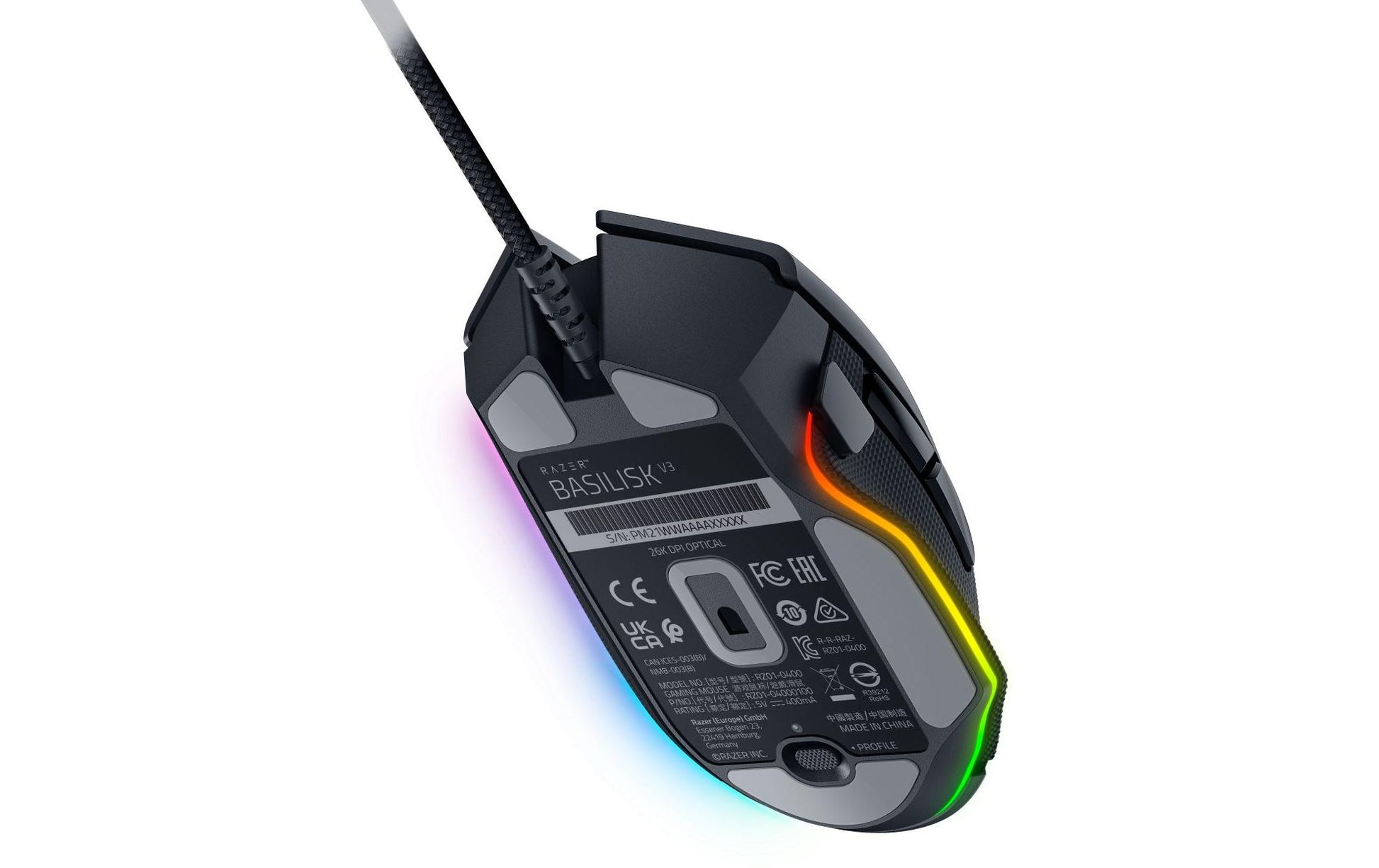 Razer Basilisk V3 – Gaming-Maus – Kabelgebunden (USB-A), 26000 DPI, RGB-Beleuchtung, rechts, Schwarz