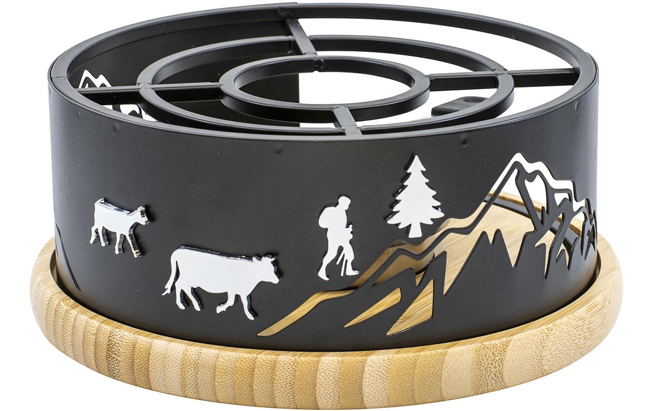 Kadastar 100243 – Rechaud, Ø 22 × 10 cm, Edelstahl/Bambus, Schwarz/Bambus, mit Pastenbrenner