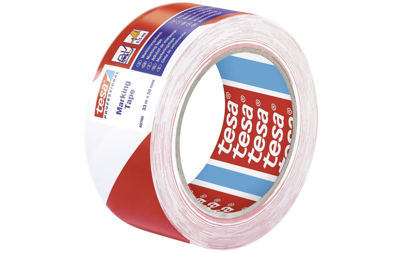 TESA Warnband, PVC, Rot/Weiss, UV-beständig – 50 mm × 33 m – 1 Stück
