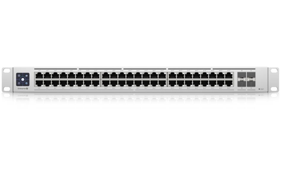 Ubiquiti UniFi USW-ENTERPRISE-48-POE – Managed Switch, 48× 2.5GbE, 4× 10GbE SFP+, L3, 1.3" Touchscreen, Weiss