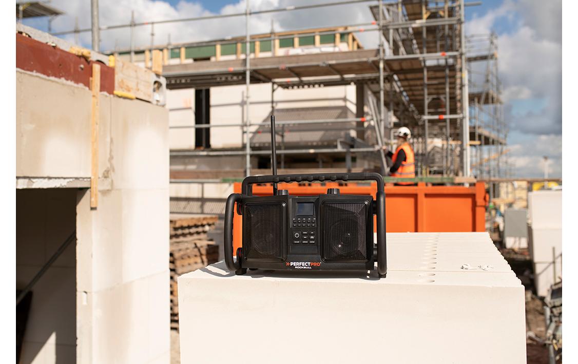 Perfectpro ROCKBULL – Baustellenradio – DAB+, Bluetooth, IP65, Akkubetrieb – Schwarz