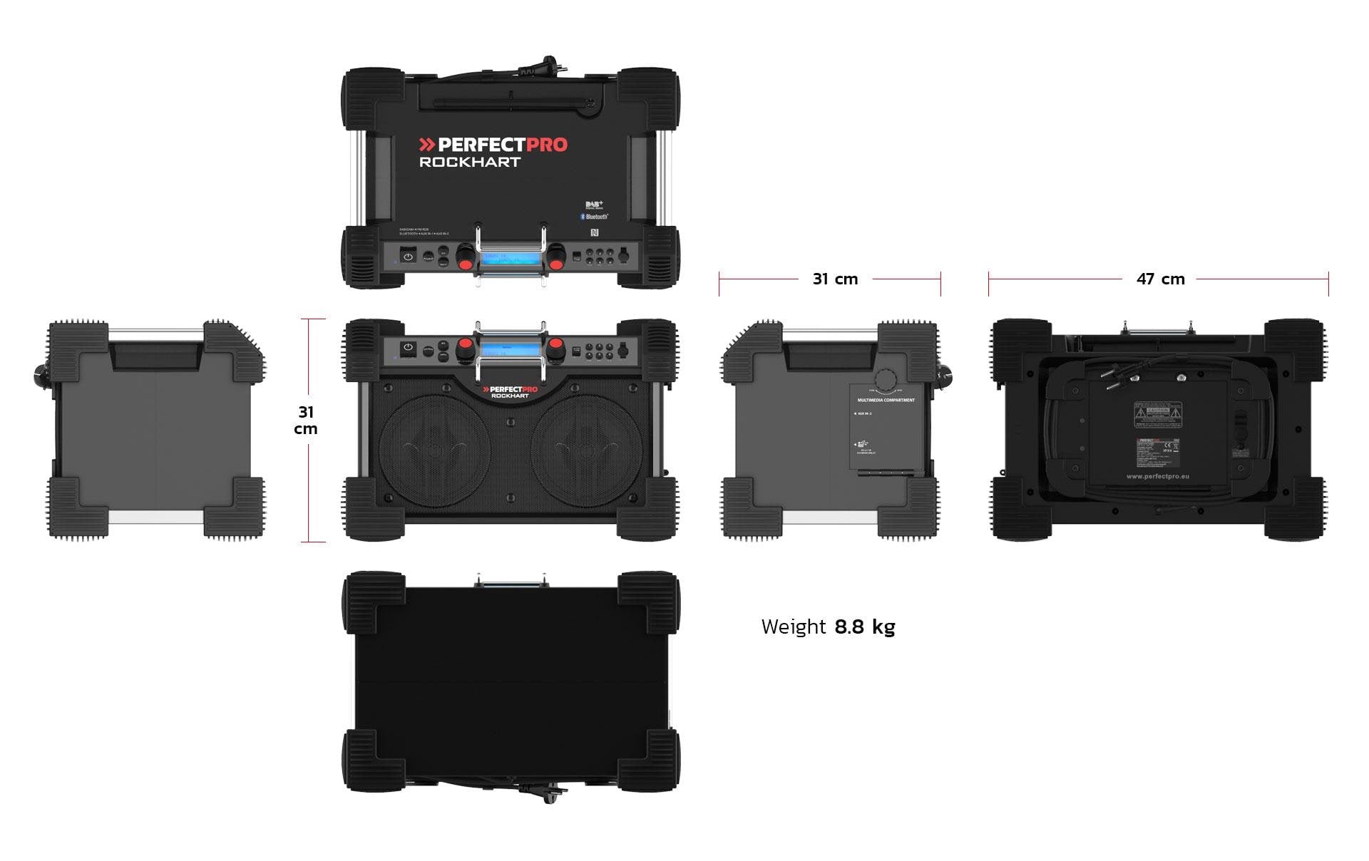 Perfectpro Rockhart RH4 – Baustellenradio – DAB+, UKW, Internetradio, Bluetooth, IP44, Akkubetrieb – Schwarz