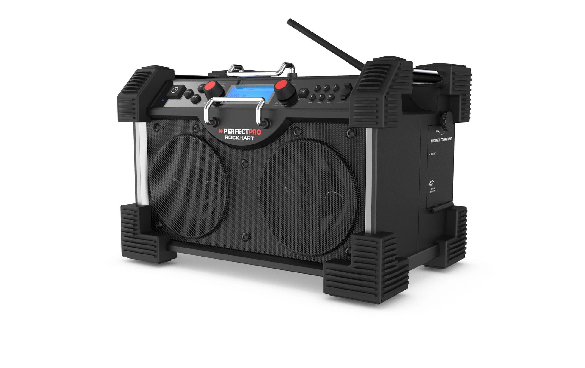 Perfectpro Rockhart RH4 – Baustellenradio – DAB+, UKW, Internetradio, Bluetooth, IP44, Akkubetrieb – Schwarz
