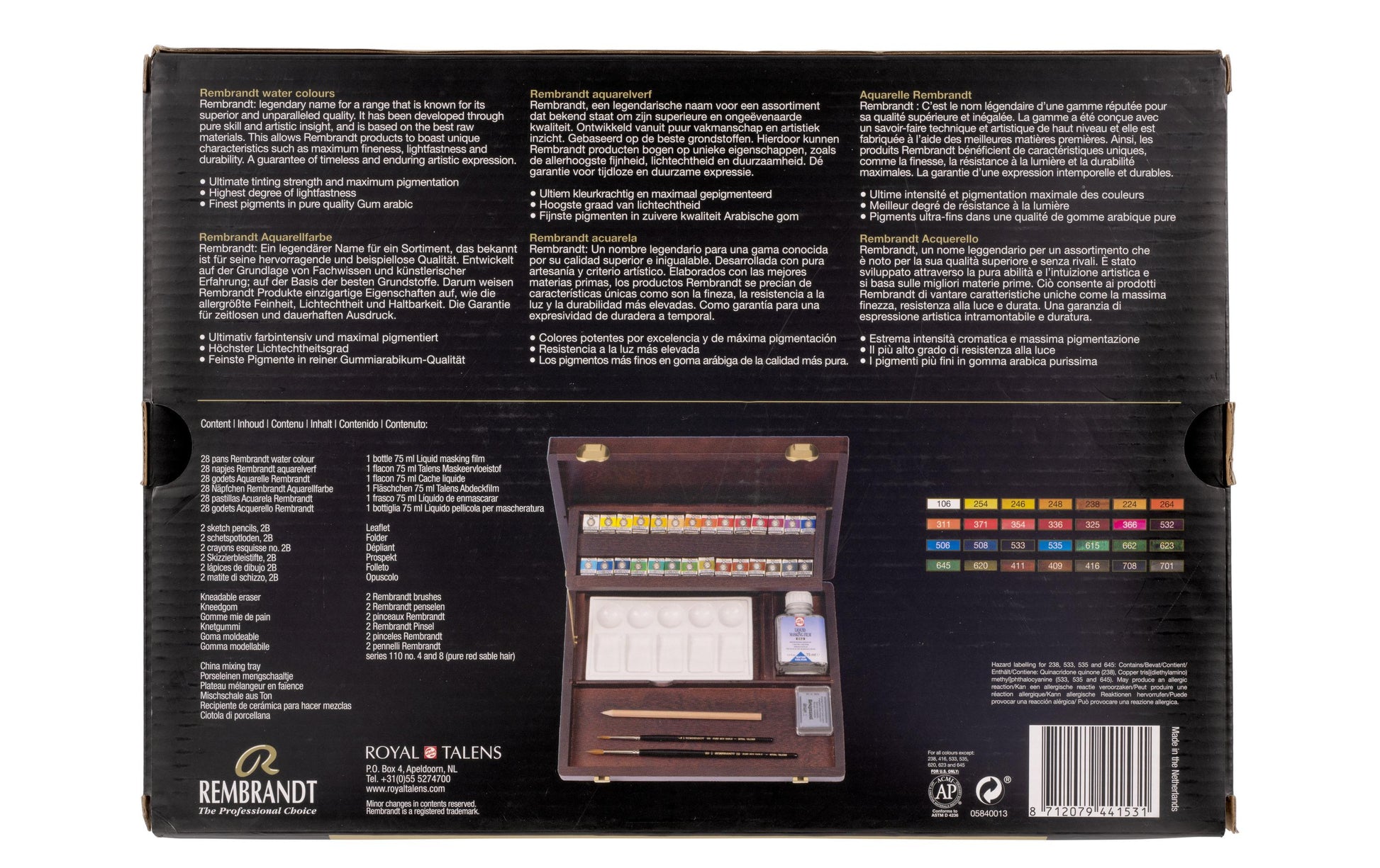Royal Talens Rembrandt – Malkasten – Set – 28 Farben, inkl. Pinsel