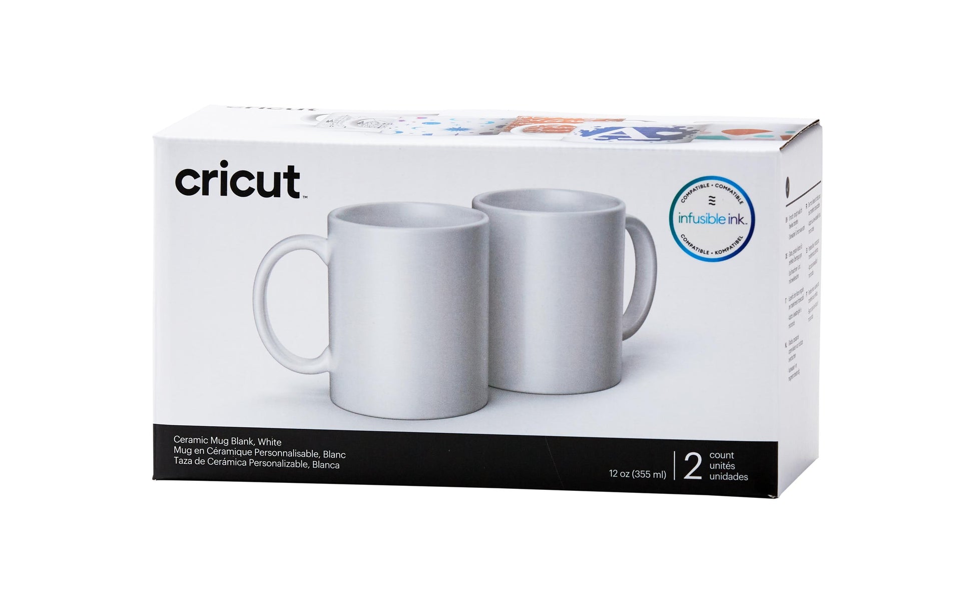 Cricut Tasse – 0,35 l, Keramik, weiss, sublimationsfähig, für Cricut Tassenpresse, 2 Stück