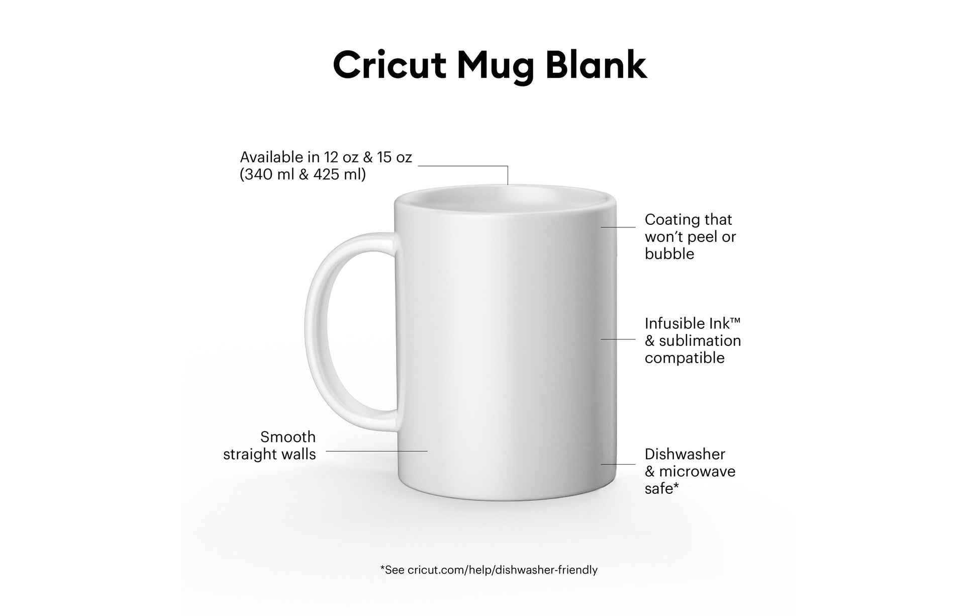 Cricut Tasse – 0,35 l, Keramik, weiss, sublimationsfähig, für Cricut Tassenpresse, 2 Stück