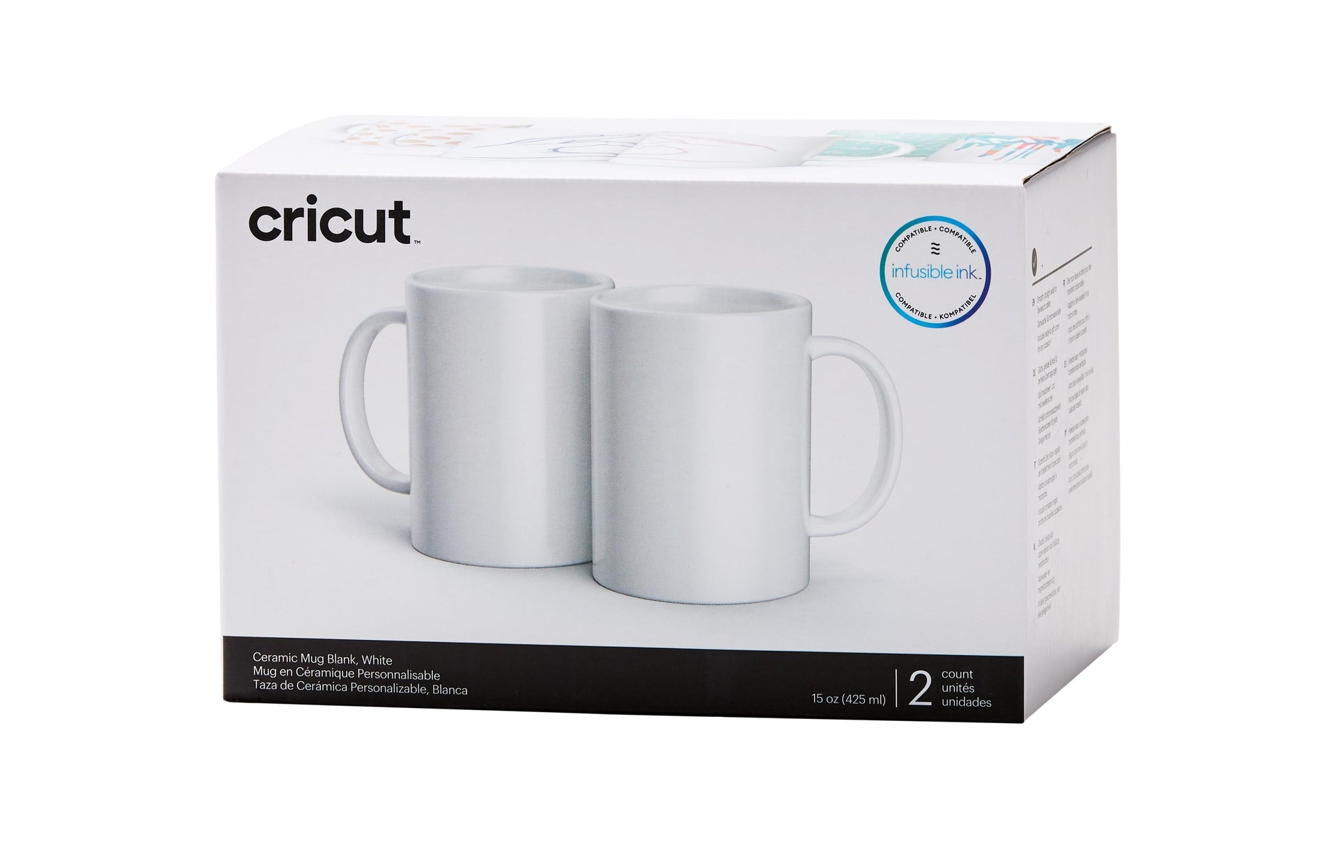 Cricut Tasse – 0,44 l, Keramik, Weiss, 2 Stück, für Cricut Tassenpresse Mug Press
