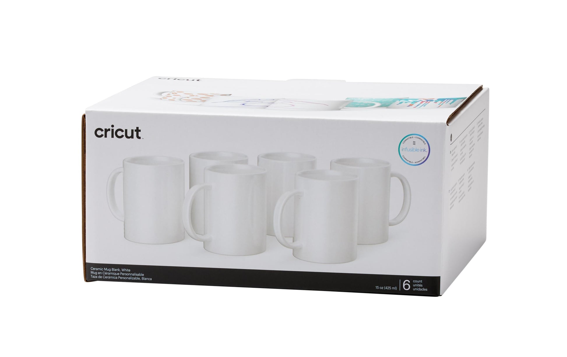 Cricut Tasse – 0,44 l, Keramik, weiss, für Cricut Tassenpresse Mug Press, 6 Stück