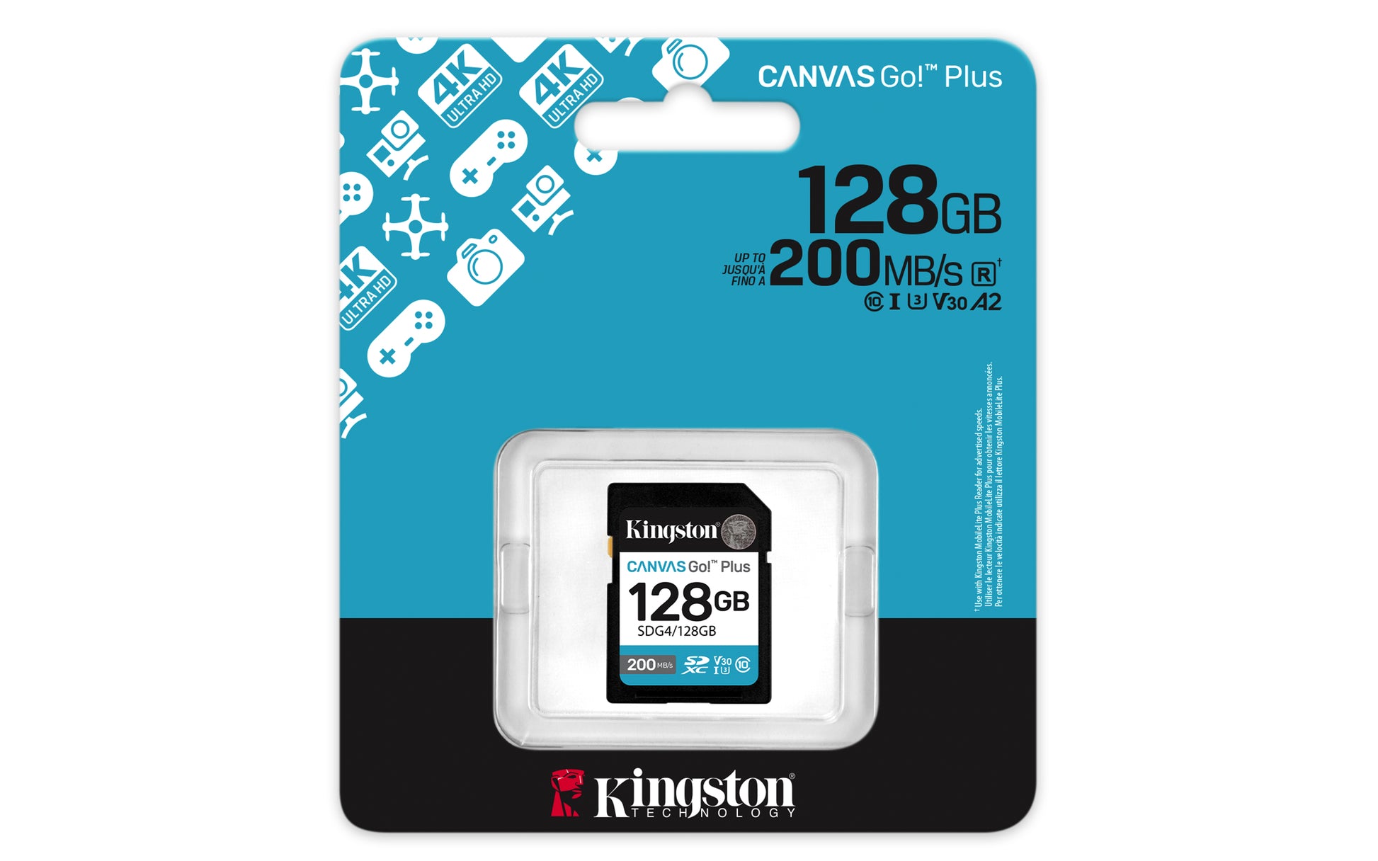 Kingston Technology Kingston Canvas Go Plus 200R Gen4 SDXC – 128 GB, UHS-I, U3/V30/200 MB/s