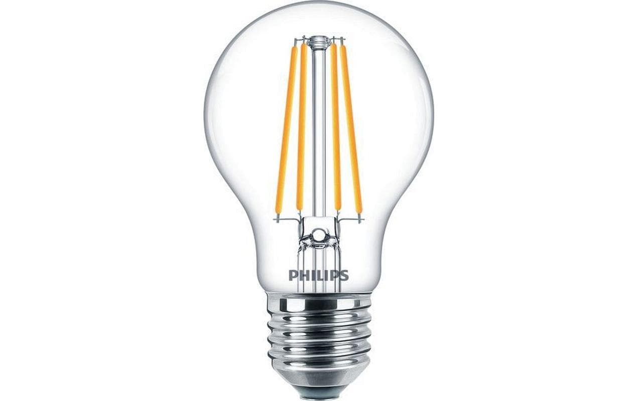 Philips LED-Leuchtmittel E27 A-Form – Warmweiss 2700 K, 1055 lm, 8,5 W – IP44 – 1 Stk., Transparent – CorePro