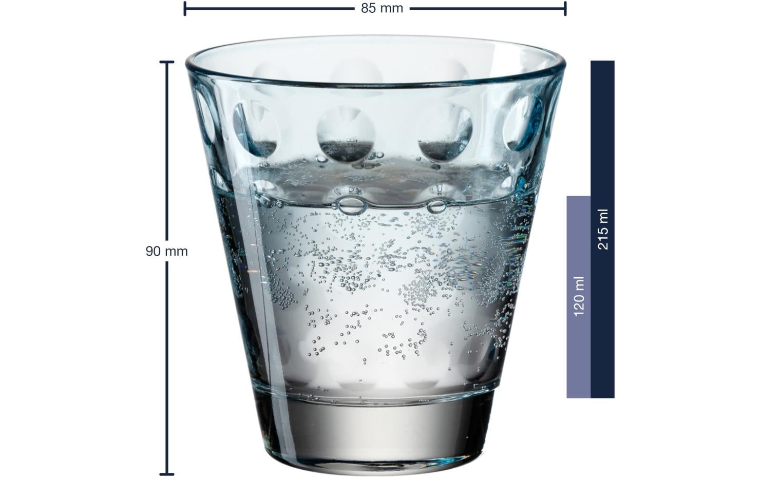 LEONARDO Trinkglas Optic Pastell – 6er Set, 215 ml, Ø 8,5 cm, Glas, Blau, spülmaschinenfest