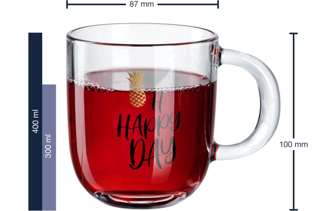 LEONARDO Kaffeetasse Napoli Oh Happy Day – 400 ml, Ø 9,0 cm, H 15,0 cm, Kalk-Natron-Glas, spülmaschinenfest
