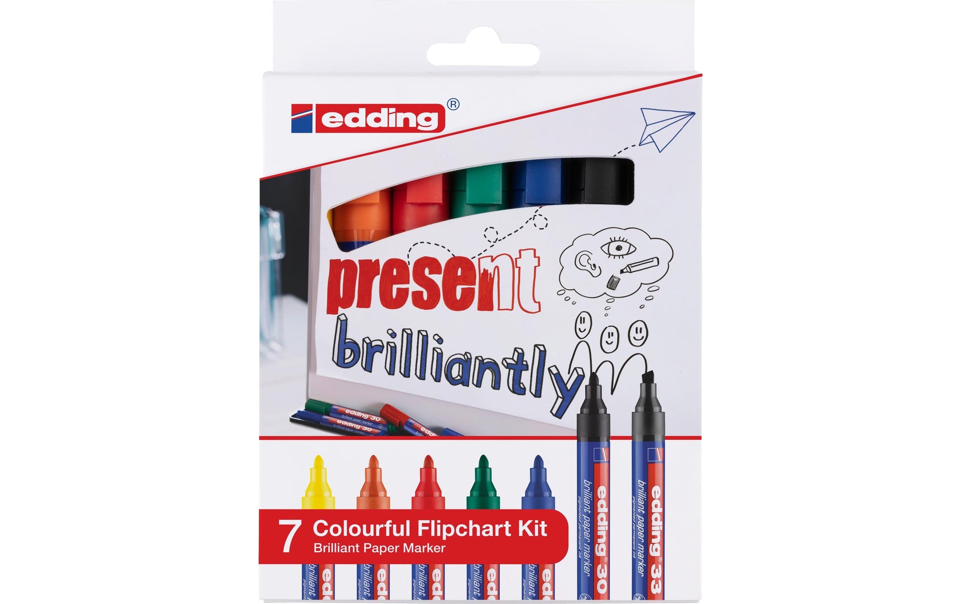 Edding Flipchart-Marker – 6 Farben, 7 Stk., wasserfest, nachfüllbar – für viele Oberflächen