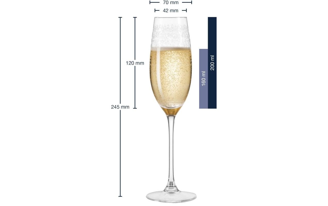 LEONARDO Sektglas – 0,20 l, Kristallglas, Transparent, Spülmaschinenfest, Graviert, 6 Stück