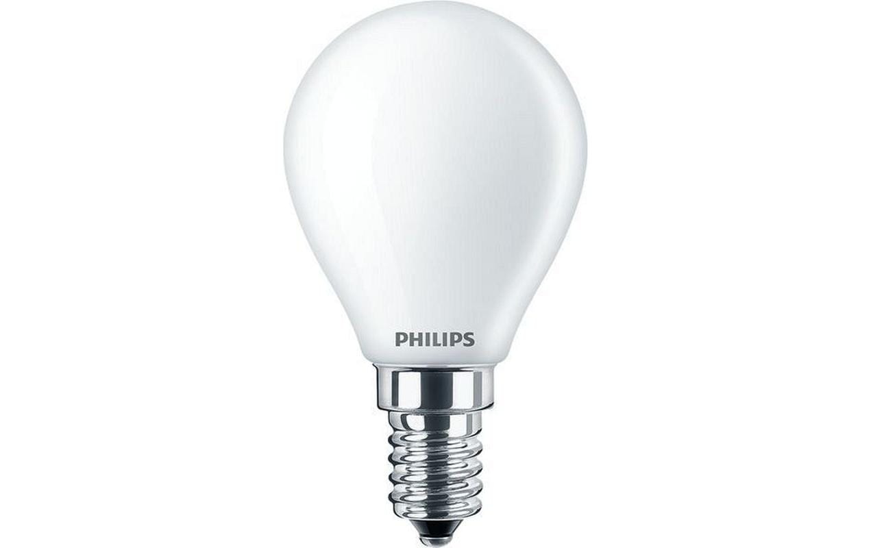 Philips LED-Leuchtmittel E14 Globus – Warmweiss 2700 K, 806 lm, 6,5 W – IP44 – 1 Stk. – Weiss – CorePro lustre