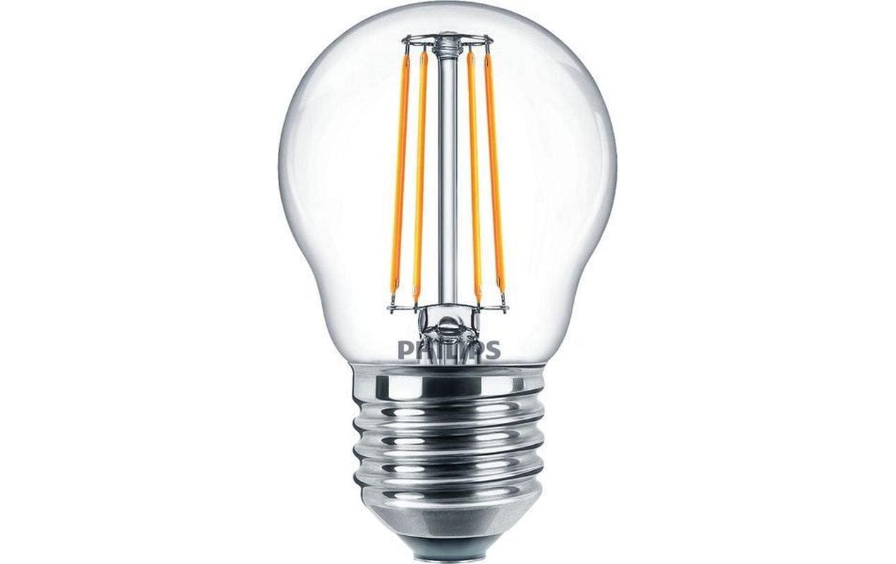 Philips LED-Leuchtmittel E27 Kerze – 470 lm, 4,3 W, Warmweiss 2700 K – IP44 – 1 Stk. – Transparent