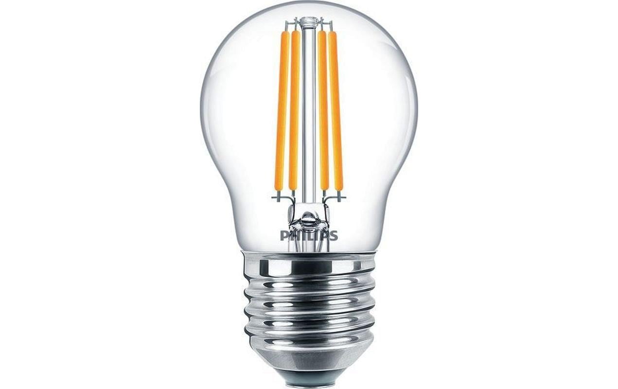 Philips Leuchtmittel E27 Globus P45 – Warmweiss 2700 K, 806 lm, 6,5 W – IP44 – 1 Stk. – Transparent – CorePro