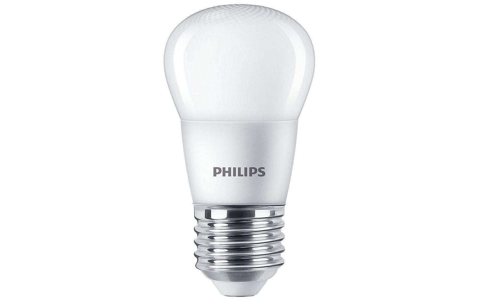 Philips LED-Leuchtmittel E27 P45 – Warmweiss 2700 K, 470 lm, 5 W – IP44 – 1 Stk. – Weiss, gefrostet