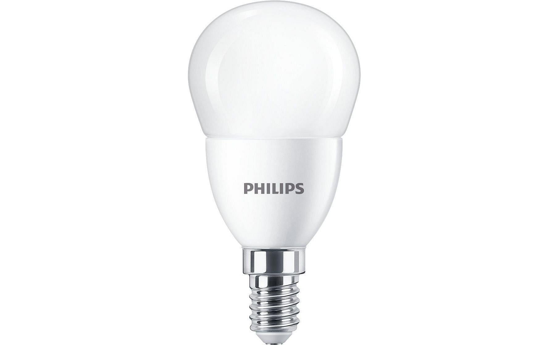 Philips Leuchtmittel E14 Globus – Warmweiss 2700 K, 806 lm, 7 W – IP44 – 1 Stk. – Weiss