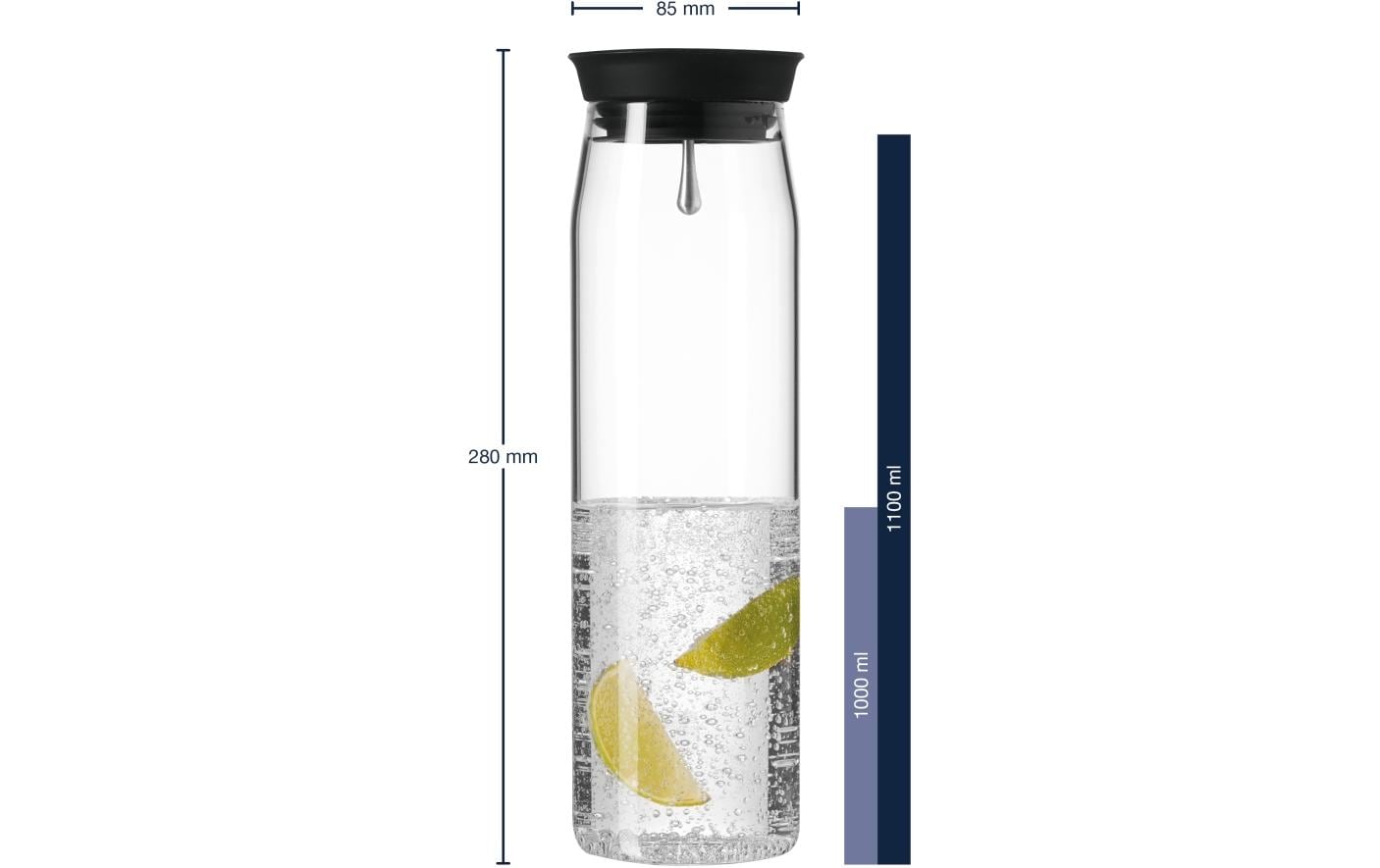 LEONARDO Karaffe Brioso – 1 l, Ø 8,5 cm, Borosilikatglas, Transparent, mit Silikondeckel, spülmaschinenfest