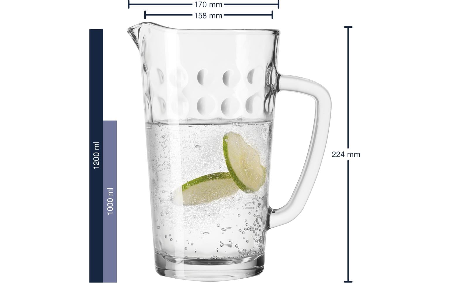 LEONARDO Krug Ciao Optic – 1,2 l, Ø 15,8 cm, H 22,4 cm, Kalk-Natron-Glas, Transparent, spülmaschinenfest
