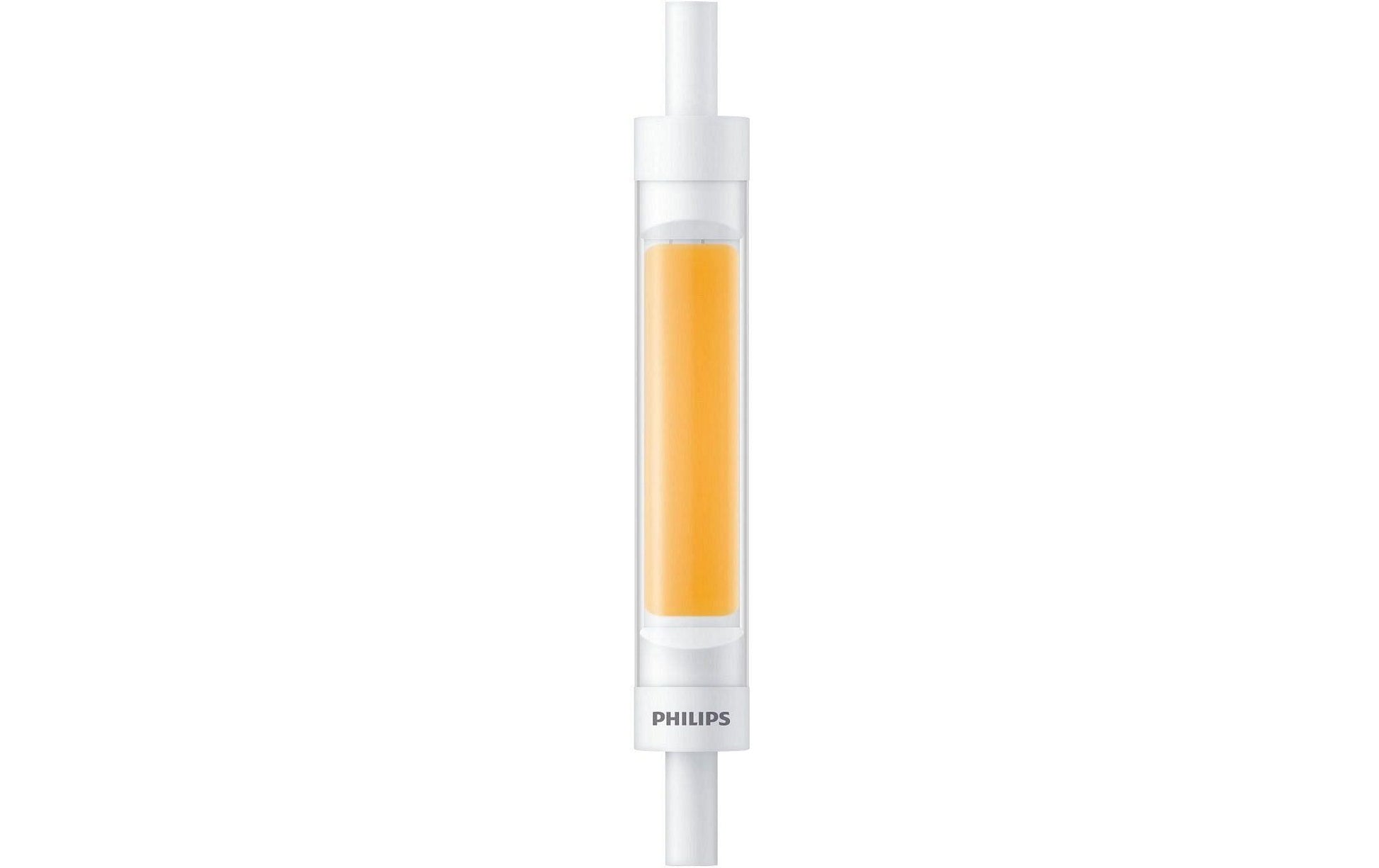 Philips LED-Leuchtmittel R7s, Stabform 118 mm – Warmweiss 3000 K, 810 lm, 7,2 W, 300° – 1 Stk. – Weiss, klar