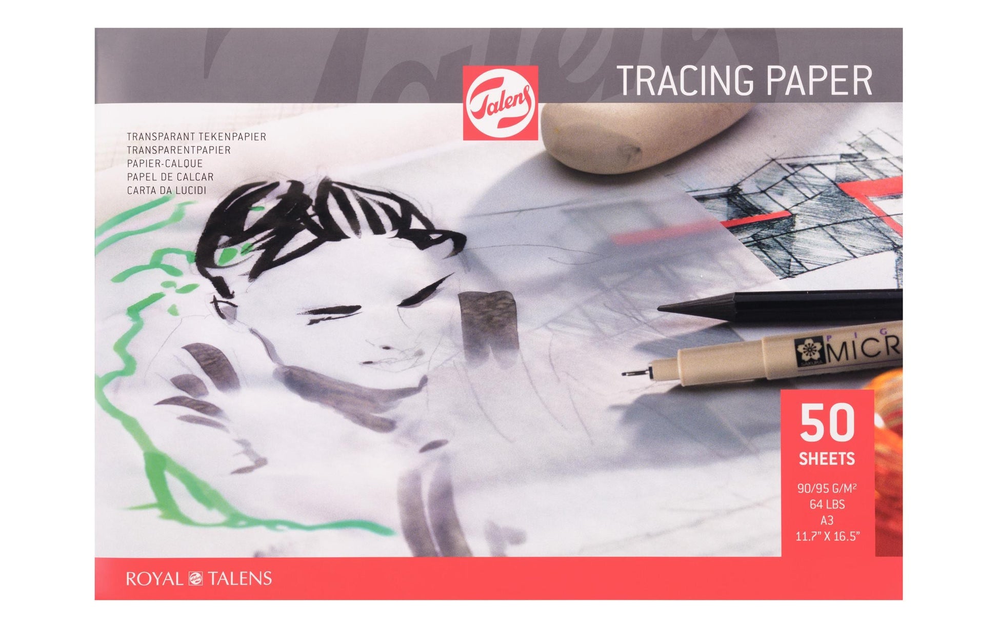 Talens Transparentpapier Block – A3, 90 g/m², 50 Blatt