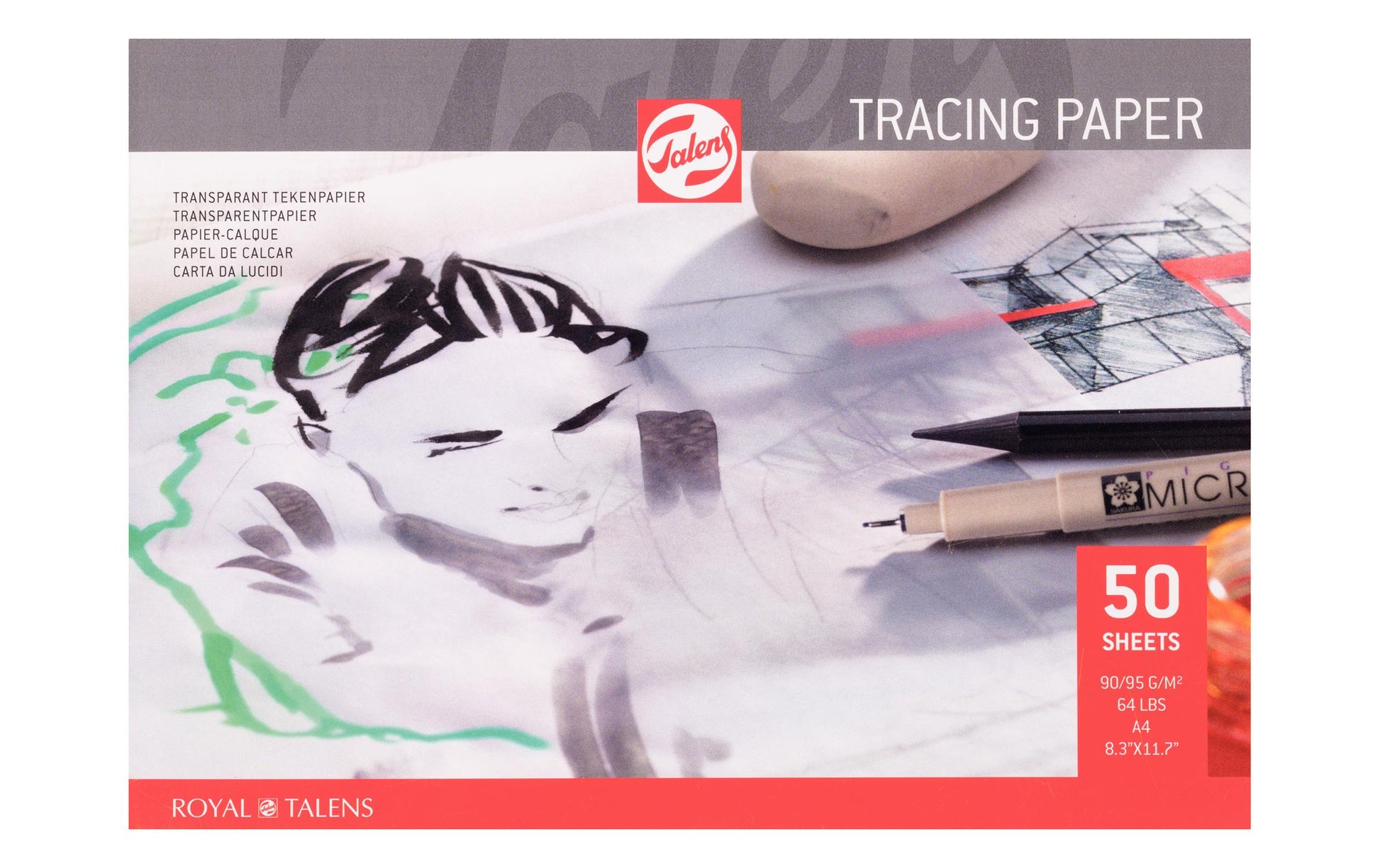 Talens Transparentpapier Block – A4, 90 g/m², 50 Blatt