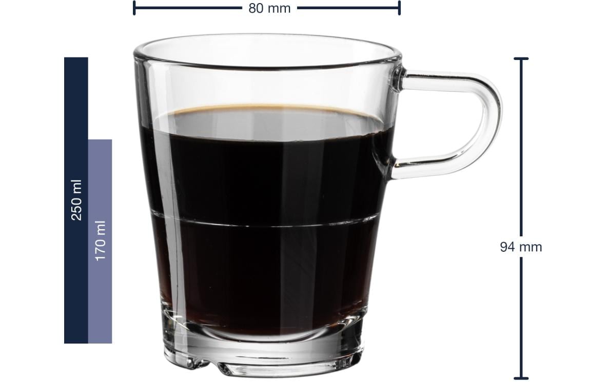 LEONARDO Kaffeetasse – 6er Set, 250 ml, Ø 8,0 cm, Kalk-Natron-Glas, Transparent, spülmaschinenfest