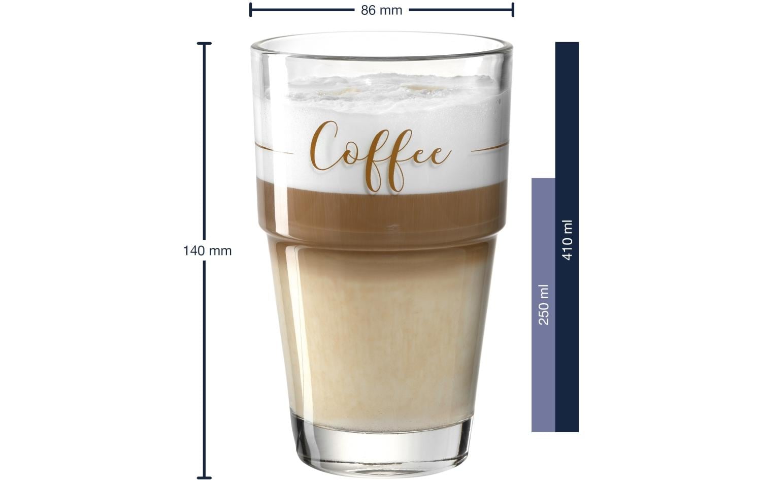 LEONARDO Latte Macchiato Glas – 0,41 l, Kalk-Natron-Glas, Transparent, Spülmaschinenfest, mit Henkel, 6 Stück