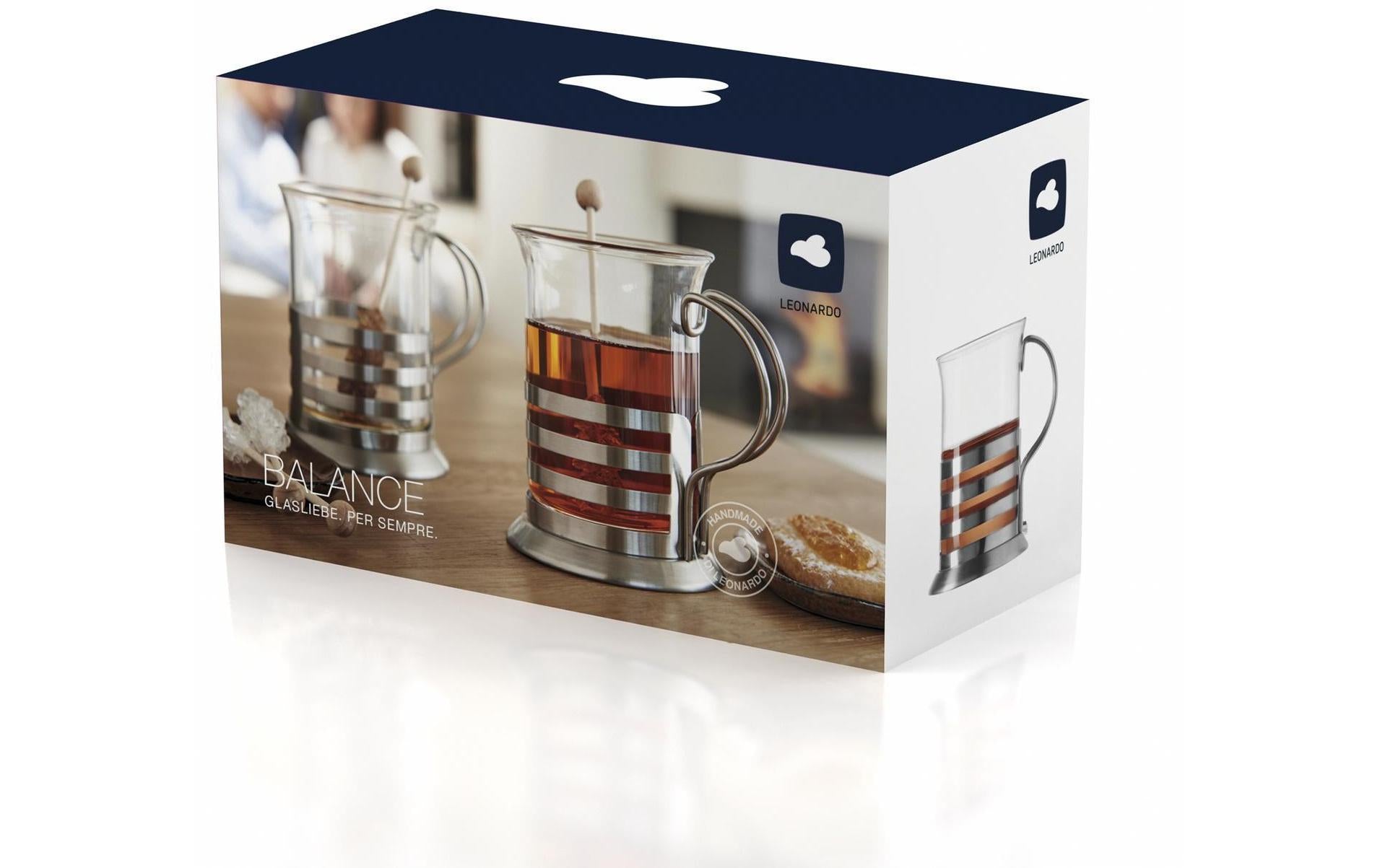 LEONARDO Teeglas Balance – 2er Set, 220 ml, Ø 7 cm, H 10 cm, Glas/Edelstahl, Transparent, spülmaschinenfest