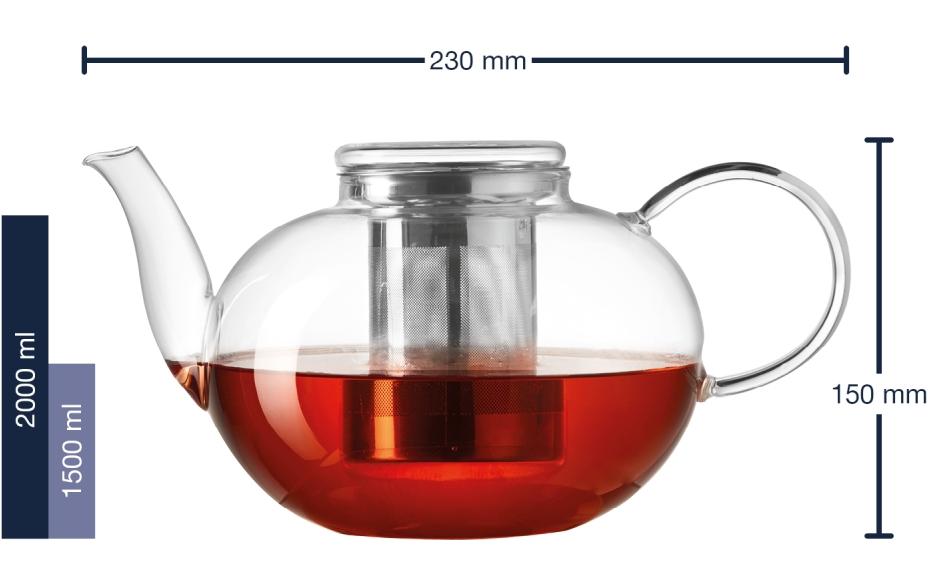 LEONARDO Teekanne – 1,5 l, Ø 23,0 cm, H 15,0 cm, Borosilikatglas/Edelstahl, mit Edelstahlsieb