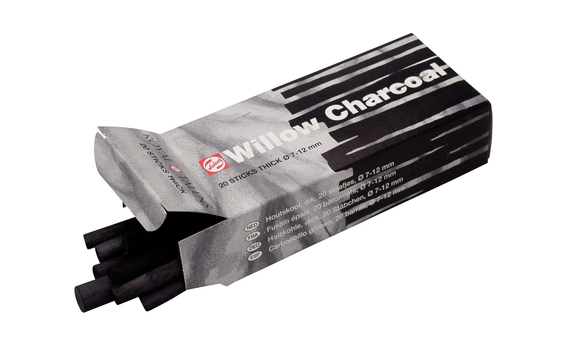 Talens Zeichenkohle – schwarz, Ø 7–12 mm, 20er-Pack, geruchsarm