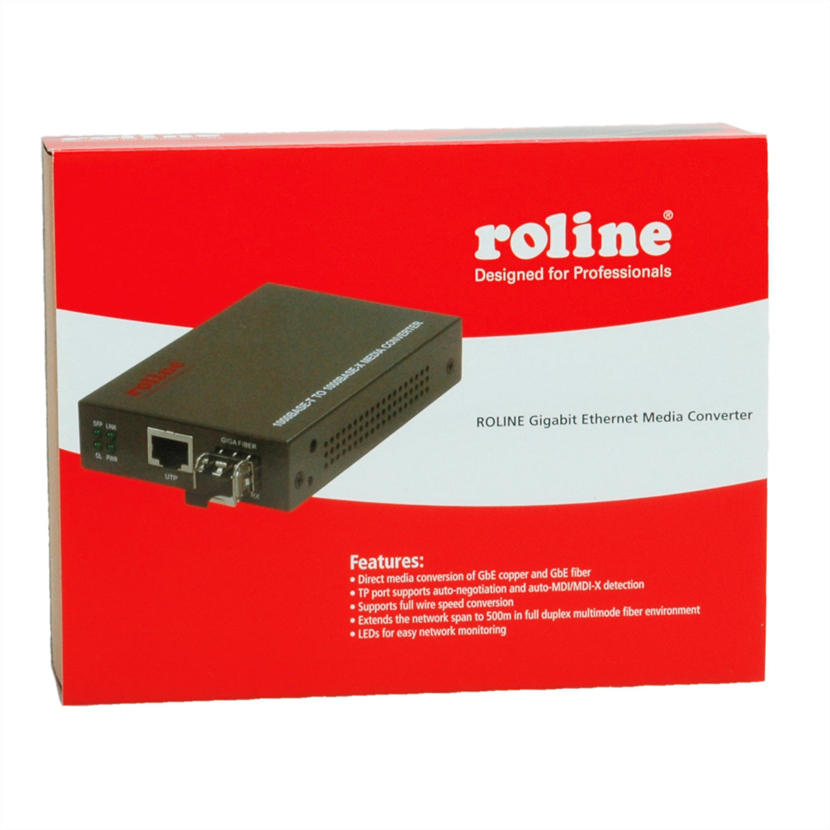 ROLINE RC-1000SX/LC – Medienkonverter – 1000Base-SX, 1× RJ-45 1G, 1× LC, Multimode, Reichweite 500 m, Schwarz