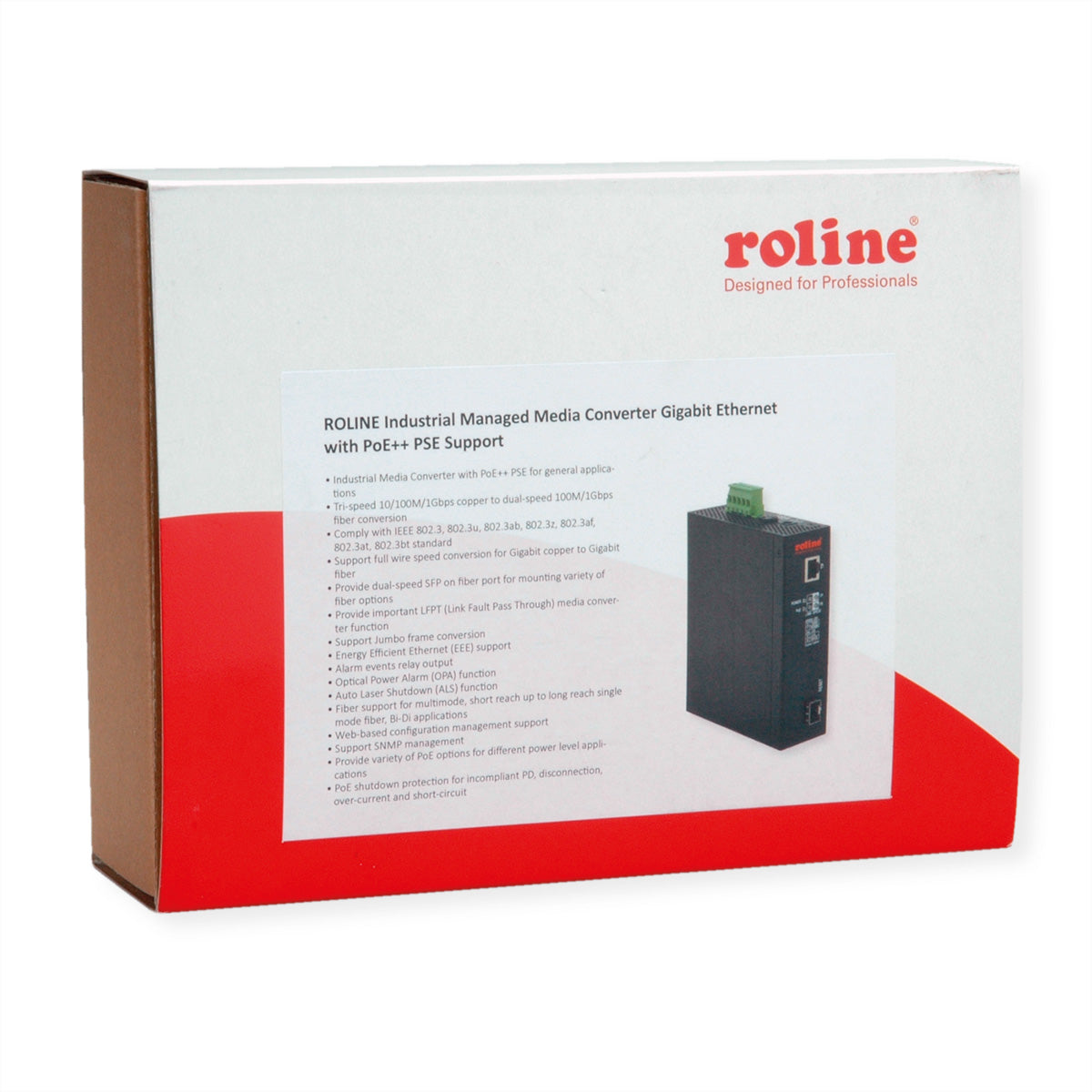 ROLINE Medienkonverter – Gigabit, 1× RJ‑45, 1× SFP (1000Base‑SX, Multi‑Mode, 500 m), PoE (802.3af/at/bt)