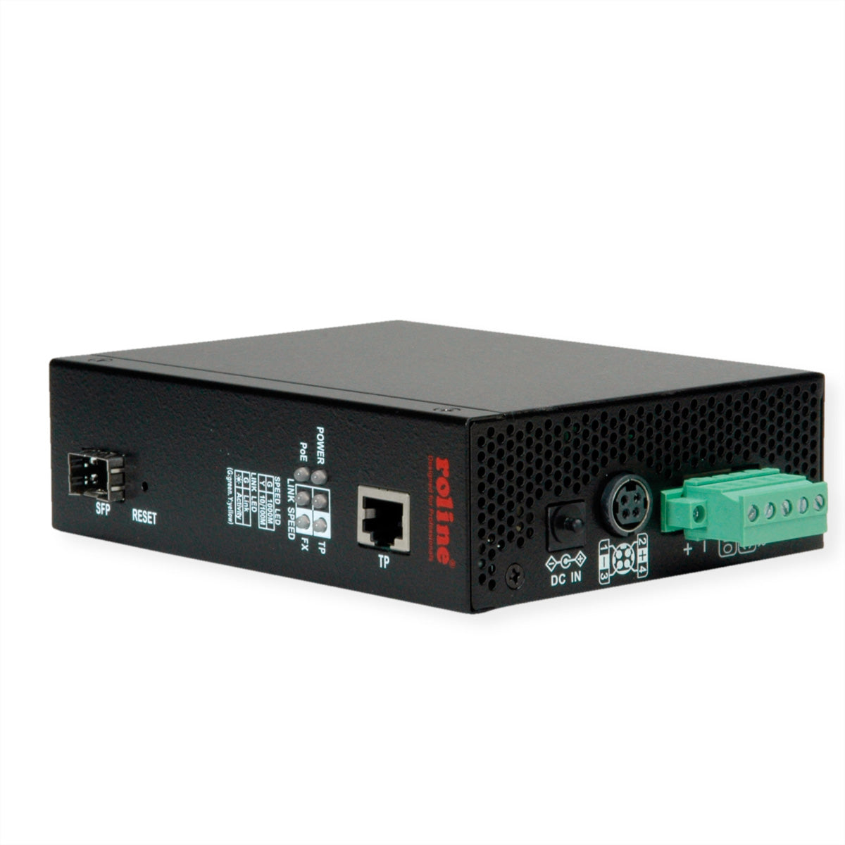 ROLINE Medienkonverter – Gigabit, 1× RJ‑45, 1× SFP (1000Base‑SX, Multi‑Mode, 500 m), PoE (802.3af/at/bt)
