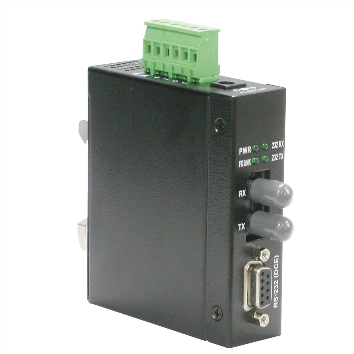 ROLINE Medienkonverter – RS-232 zu Multimode-Glasfaser (ST), 1× ST, Reichweite 2 km, DIN-Hutschienenmontage