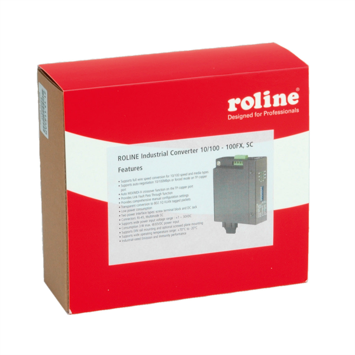 ROLINE Medienkonverter – 1× RJ-45 10/100, 1× SC 100Base-FX, Multimode, Hutschiene, schwarz