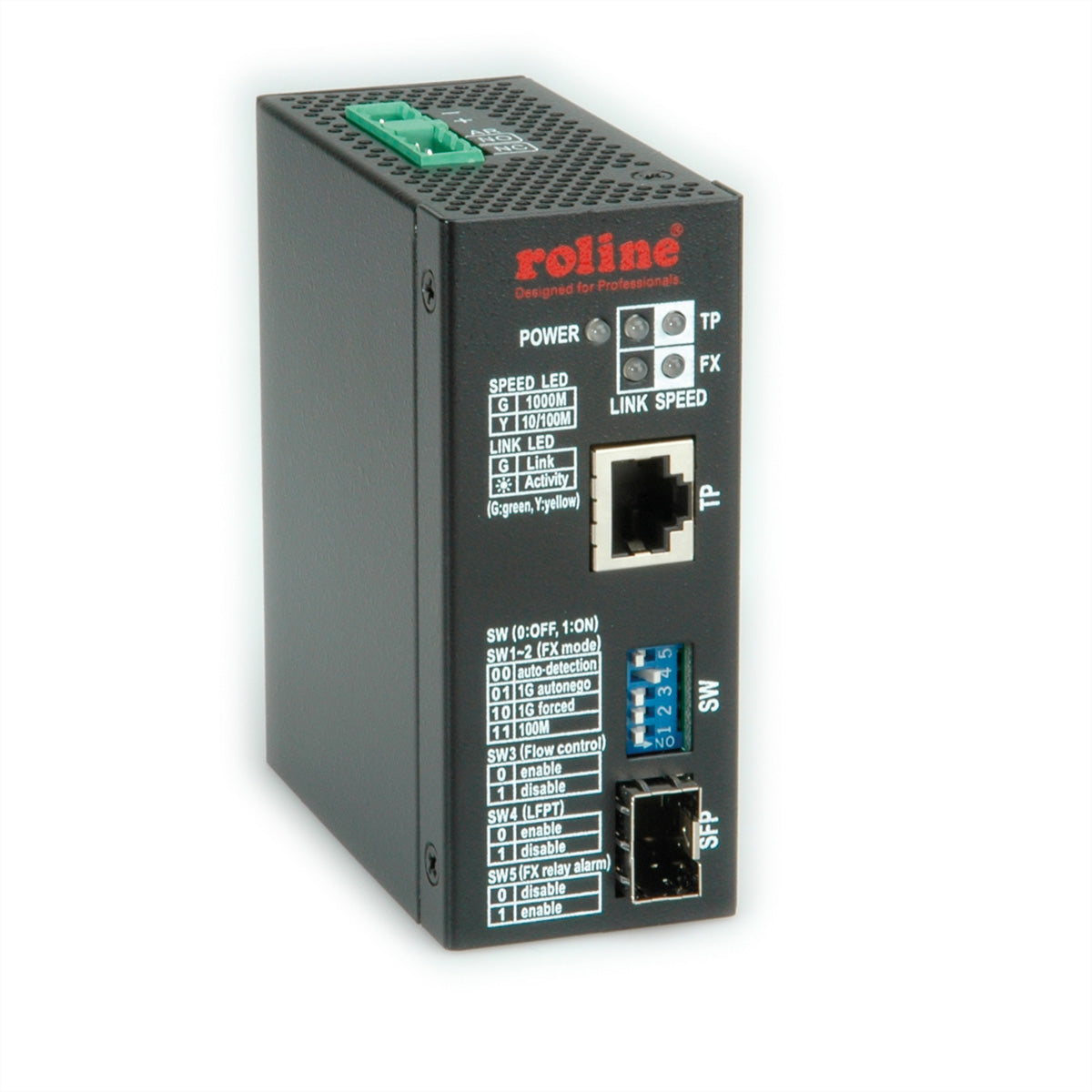 ROLINE Industrie Konverter – Medienkonverter – 1× RJ-45 10/100/1000, 1× SFP 100/1000, DIN-Hutschienenmontage