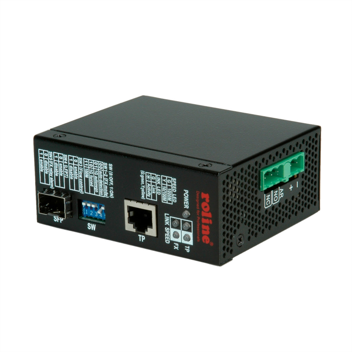 ROLINE Industrie Konverter – Medienkonverter – 1× RJ-45 10/100/1000, 1× SFP 100/1000, DIN-Hutschienenmontage