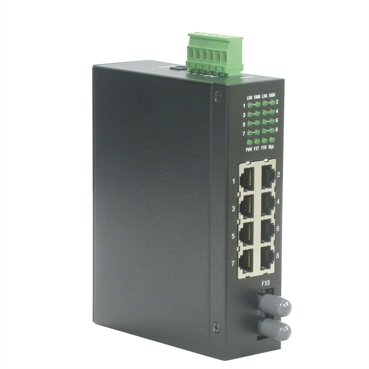 ROLINE Industrie Switch – Unmanaged – 7× 100 Mbit/s (RJ‑45), 1× ST (100Base‑FX), DIN-Hutschiene
