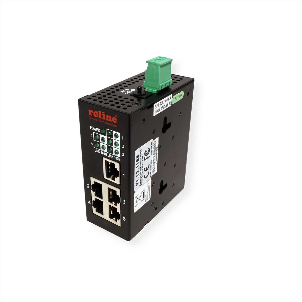 ROLINE Industrie Switch – 5×Fast Ethernet, Hutschiene, Schwarz