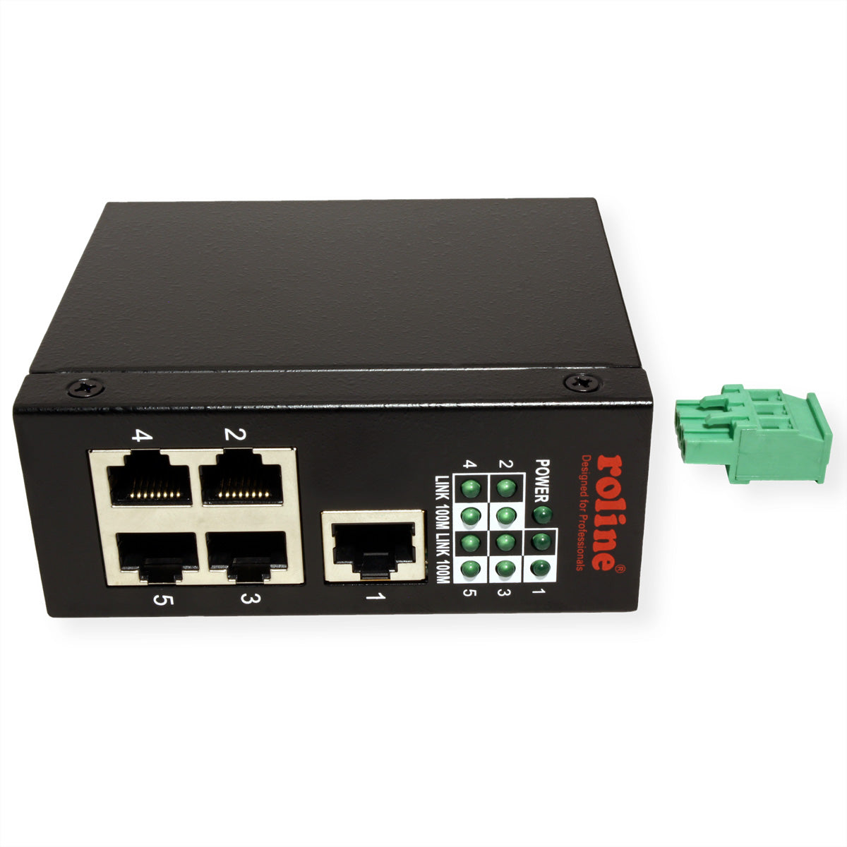 ROLINE Industrie Switch – 5×Fast Ethernet, Hutschiene, Schwarz