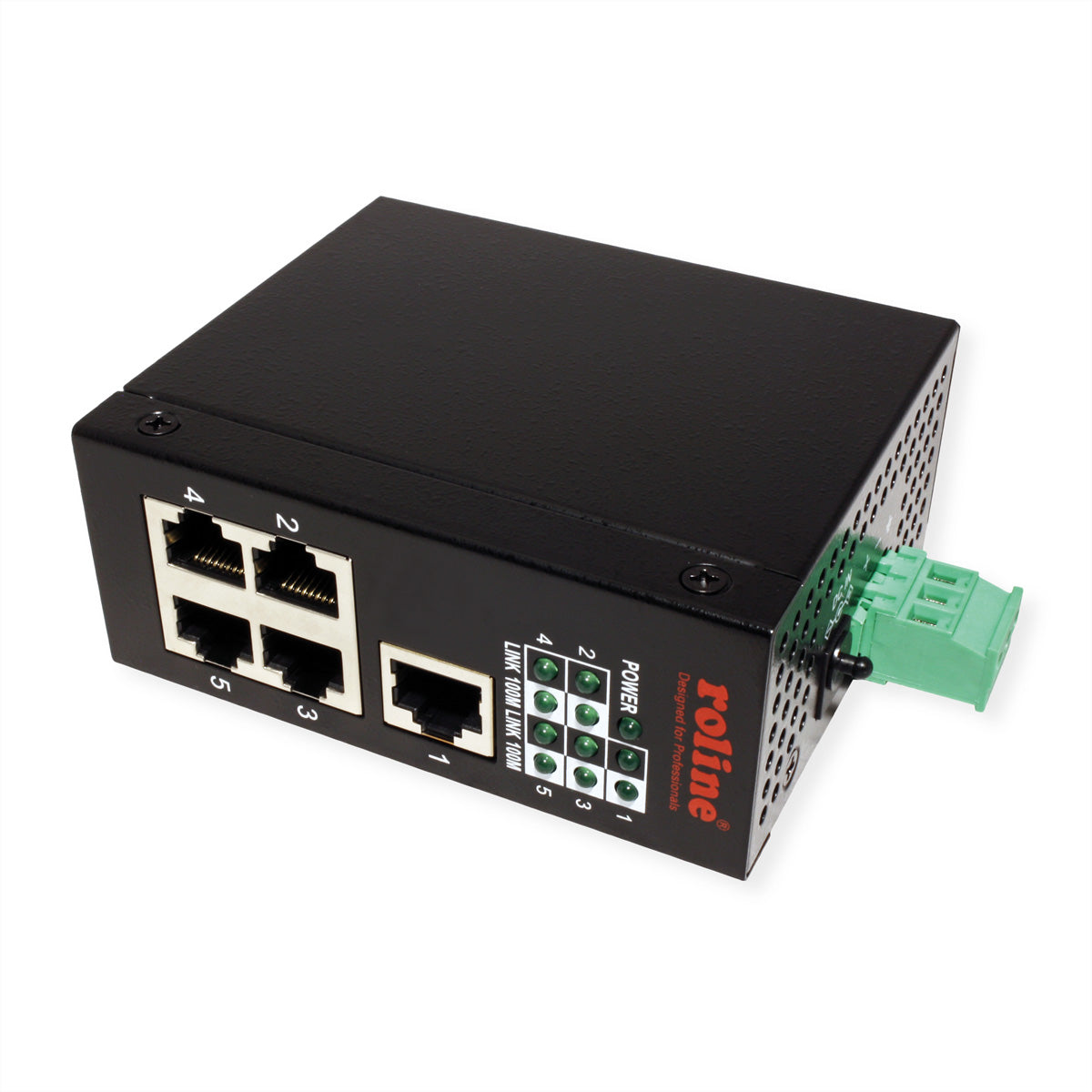 ROLINE Industrie Switch – 5×Fast Ethernet, Hutschiene, Schwarz
