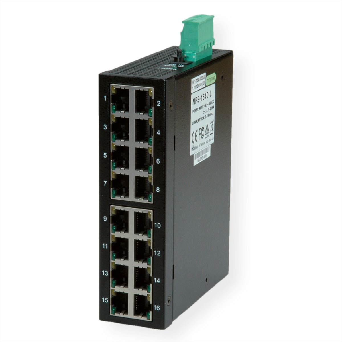 ROLINE Industrie Switch – 16×Fast Ethernet (10/100), Hutschiene, Schwarz