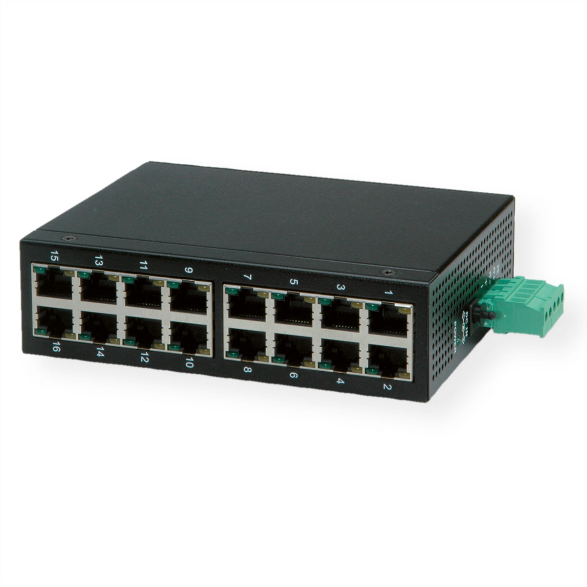 ROLINE Industrie Switch – 16×Fast Ethernet (10/100), Hutschiene, Schwarz