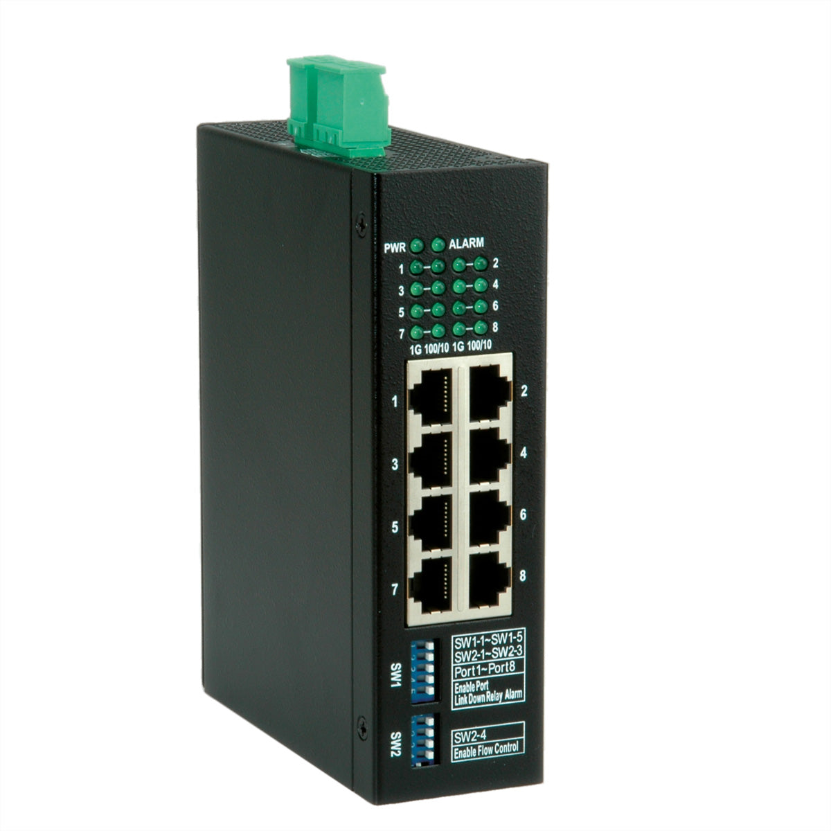 ROLINE Industrie Gigabit Switch – 8× 1G, Hutschiene, Schwarz
