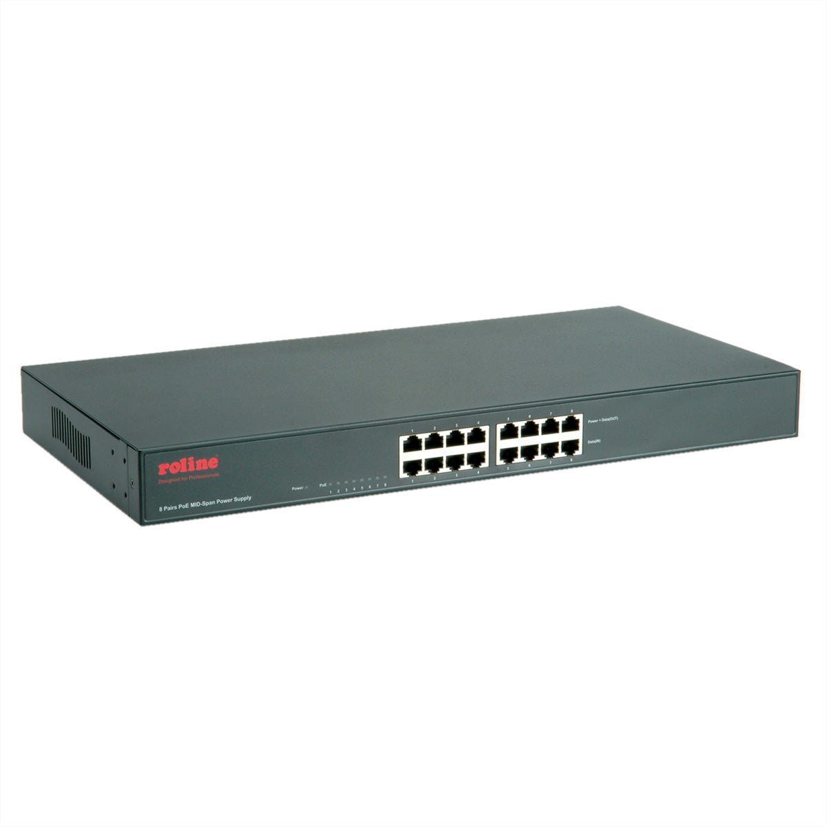 ROLINE PoE Midspan – PoE Budget 110 W, IEEE 802.3af, 8× RJ-45 (10/100), 19" Rack