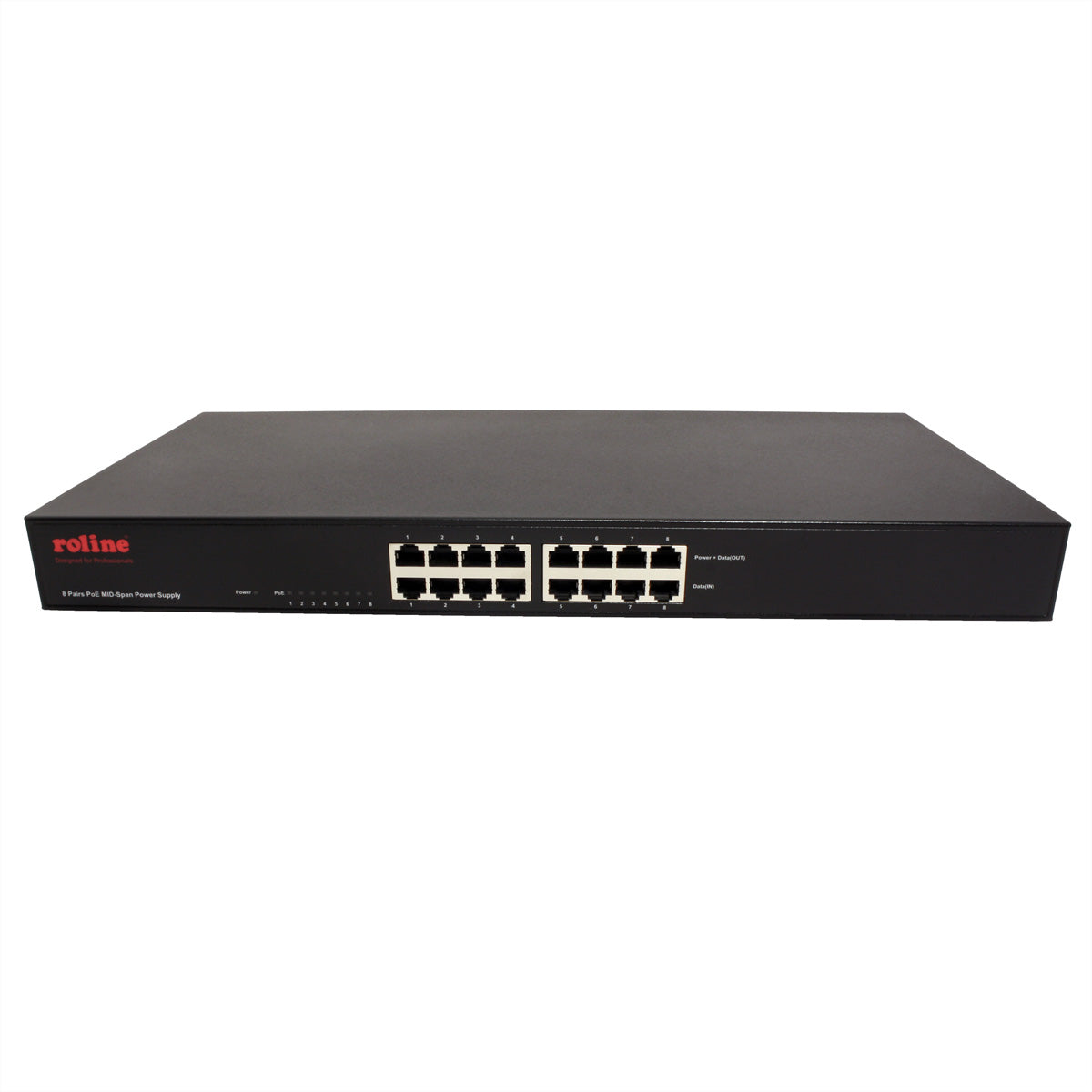 ROLINE PoE Midspan – PoE Budget 110 W, IEEE 802.3af, 8× RJ-45 (10/100), 19" Rack